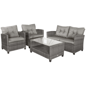 Outsunny® Polyrattan Sitzgarnitur 4 tlg. Sitzgruppe Gartenmöbel Set Lounge Metall Grau