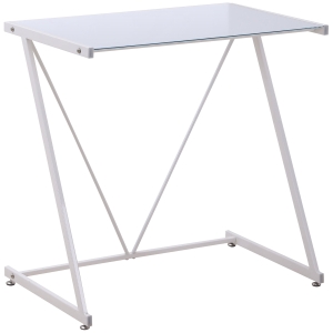 HOMCOM Escritorio Mesa de Ordenador 80x50x75 cm con Encimera de Vidrio Templado y Patas de Metal Carga 80 kg Estilo Moderno para Oficina Estudio Dormitorio Blanco