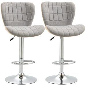 HOMCOM Bar Stools Set of 2, Swivel Adjustable Barstools with Backrest and Footrest, Steel Frame Gas Lift, for Kitchen Counter Bar Dining Room