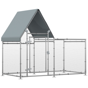 PawHut Gallinero de Exterior Grande 2x1,05x1,72 m con Tejado de Tela Oxford Jaula de Acero Galvanizado para Gallinas Conejos Aves de Corral con Cerradura Plata