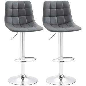 HOMCOM Bar Stools Set of 2, Adjustable Breakfast Dining Stools for Kitchen, Modern Counter Barstools with 360Â° Swivel and Footrest, Grey