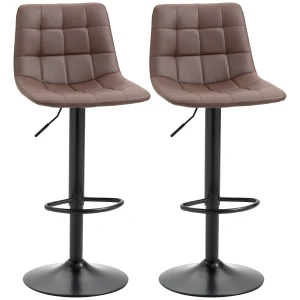 HOMCOM Adjustable Bar Stools Set of 2, Counter Height Barstools Dining Chairs 360Â° Swivel with Footrest for Home Pub and Kitchen, Brown