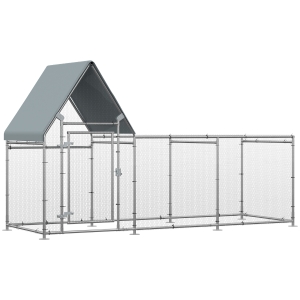 PawHut Gallinero de Exterior Grande 3,02x1,07x1,72 m con Tejado de Tela Oxford Jaula de Acero Galvanizado para Gallinas Conejos Aves de Corral con Cerradura Plata