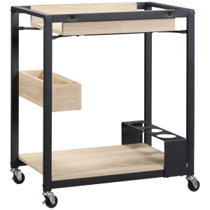 HOMCOM Carrito de Cocina con Ruedas Carro de Servicio con 2 Estantes Caja de Almacenaje y Botellero 64x38x73 cm Roble
