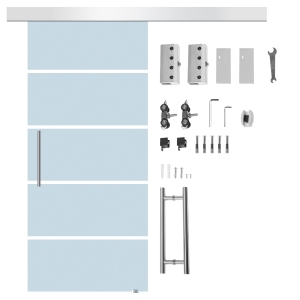 HOMCOM® Glasschiebetür satiniert | Glas, Edelstahl, Aluminium | 205 x 102,5 cm | Silber und Transparent