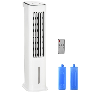 HOMCOM Ventilador de Torre 75W Altura 86 cm Oscilante con Control Remoto Depósito 5L 3 Modos 3 Velocidades Temporizador 12h y Pantalla LED Táctil 23x29x86 cm Blanco