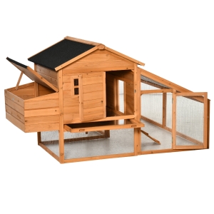 PawHut Hühnerstall Hühnerhaus mit Nistkasten Hühnervoliere mit Asphaltdach Gehege Geflügelstall Wachtelstall winterfest Tannenholz Orange+Schwarz 185,5 x 176 x 99,5 cm