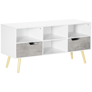 HOMCOM Mobile TV Moderno con Cassetti e Mensole in Legno per TV fino 50", 117x39x56.7cm, Bianco e Grigio