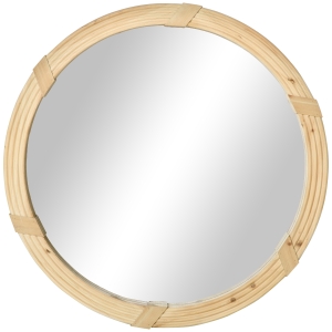 HOMCOM Espejo Redondo de Pared 78x78 cm Espejo Decorativo de Madera con 2 Ganchos Estilo Vintage para Salón Dormitorio Comedor Entrada Natural