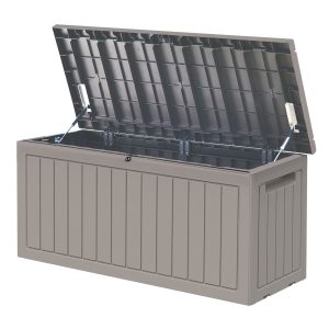 Outsunny Baúl de Almacenamiento Exterior 290L con Asas y Ruedas Incorporados Candado Arcón para Patio Jardín Piscina Carga Máx. 50 kg 124x52,5x56,5 cm Gris Claro