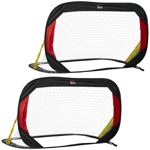HOMCOM Fußballtor Klapptor 2er-Set mit Tragetasche 120 x 80 x 80cm Stahl Schwarz+Rot+Gold