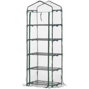 Outsunny Mini Serra per Piante a 5 Ripiani in Acciaio con Copertura in PVC, 69x49x193cm