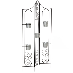 Outsunny Portapiante Scaffale in Metallo Pieghevole, Set Vasi per Piante con Ripiano per Casa e Giardino, 47x37x78.5cm, Nero