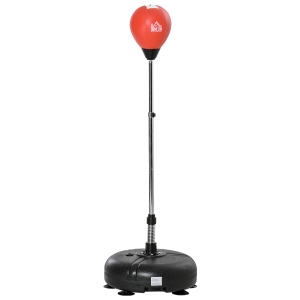 HOMCOM Saco de Boxeo de Pie Ajustable en Altura de 4 Niveles Punching Ball con Base Rellenable Guantes e Inflador para Adultos y Adolescentes Ø45x132-158 cm Negro y Rojo
