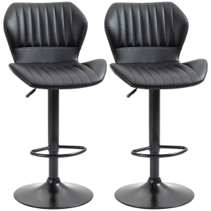 HOMCOM Barkrukken Set van 2, In Hoogte Verstelbaar, 48,5 x 55,5 x 90-110 cm, Kunstleer+Staal, Zwart