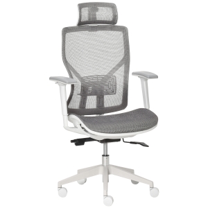 Vinsetto Silla de Oficina Giratoria Silla de Escritorio Ajustable en Altura con Reposabrazos Reposacabezas y Soporte Lumbar Regulables Respaldo Alto 67x65x120-128 cm Gris