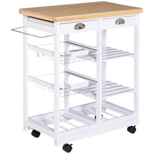 Homcom Carrello da Cucina con Cassetti e Portabottiglie Legno e Bianco