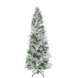 HOMCOM Pencil Snow Flocked Artificial Christmas Tree with Realistic Cypress Branches, Auto Open, Green