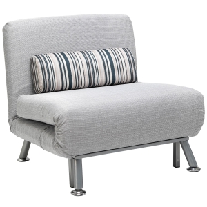 Homcom Poltrona Letto in Ferro e Cotone con Cuscino a Righe 75 x 70 x 75cm Grigio