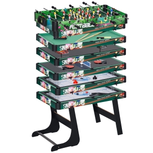 HOMCOM Mesa Multijuegos para Niños de 7+ Años 6 en 1 Plegable Billar Futbolín Ping-Pong 118x104x71 cm Multicolor