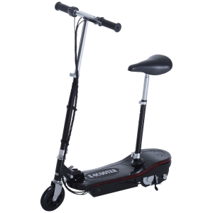 HOMCOM Patinete Eléctrico Plegable para Niños y Adolescentes de +7 Años Scooter con Luz LED Manillar Ajustable en Altura y Asiento Opcional Velocidad Max. de 10 km/h Carga 70 kg 76x38x80-96 cm Negro