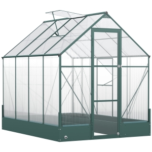 Outsunny Gewächshaus für den Garten, vielseitig nutzbar als Treibhaus, Tomatenhaus, Frühbeet und Pflanzenhaus, 4 mm PC Sonnenschutzplatte, Aluminium, Transparent+Grün, 250x190x219 cm