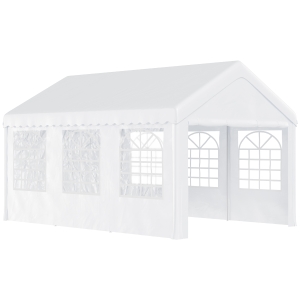 Outsunny Tenda para Festas 6x4m Tenda de Jardim com 4 Paredes Laterais 6 Janelas para Festas Eventos Casamento Aço PE Branco