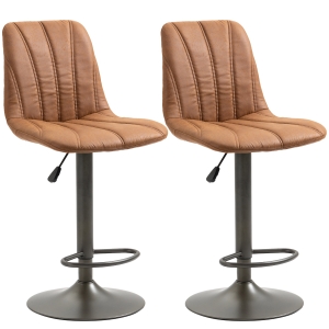 HOMCOM Sgabello Regolabile Vintage da Bar e Cucina, Set 2 Pezzi con Poggiapiedi, Base in Acciaio e Rivestimento in Pelle 45x54x96-117cm, Marrone e Grigio