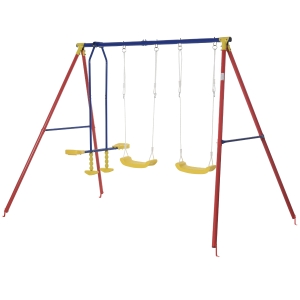 Outsunny Kinderschaukel Gartenschaukel Schaukelgerüst 2 Schaukeln mit Wippe Schaukel outdoor mit höhenverstellbarem Gestell Schaukelgestell outdoor 3-8 Jahre 290 x 180 x 196 cm