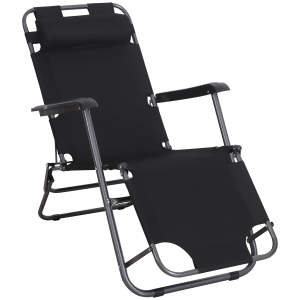 Outsunny Sonnenliege mit Kissen, Klappbare Strandliege, 2-Stufige Gartenliege , 2-in-1 Relaxliege, Metall + Oxfordstoff, Schwarz 118 x 60 x 80 cm