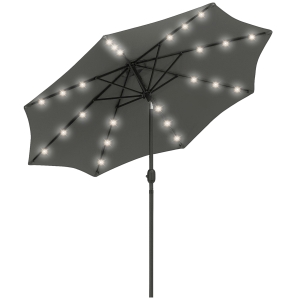 Outsunny Sombrilla Parasol de Jardín Ø270x240 cm con 24 Luces LED Solar Mecanismo de Inclinación Manivela y Poste Desmontable de Metal para Terraza Piscina Patio Gris