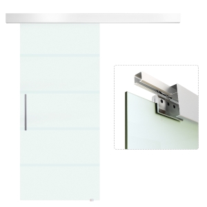 HOMCOM® Glasschiebetür satiniert | Glas, Edelstahl, Aluminium | 90 x 205 cm | Silber und Transparent