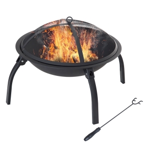 Outsunny Vuurschaal met vonkbescherming vuurkorf open haard inklapbaar tuin 55 cm zwart