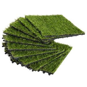 Outsunny Terrassenfliesen Set Kunstrasen Grasmatte Bodenfliese 10 Stücke, 25mm, 30x30cm, Grün
