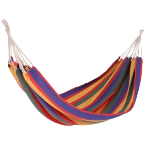 Outsunny Hamaca de Algodón para Jardín 200x100 cm Hamaca Colgante Portátil Carga Máx. 150 kg para Acampar Piscina Camping Rayas Multicolor