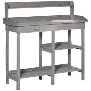 Outsunny planttafel tuintafel met kuip tuinspar hout grijs
