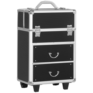 HOMCOM Valigetta Porta Trucchi Professionale, Trolley Make Up Rinforzato in Alluminio e Acciaio, Blocco con 2 Chiavi e Ruote, Nero 36x23x58cm
