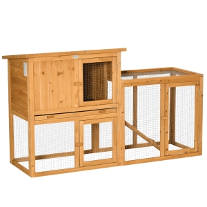 PawHut Kaninchenstall Kleintierstall mit herausnehmbarer Bodenwanne und Rampe Kleintierhaus Kleintierkäfig Outdoor Indoor Tannenholz Orange 141 x 60 x 86 cm