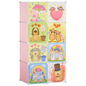 HOMCOM Mobile Scarpiera Modulare Salvaspazio con Disegni Animali per Interni, 8 Cubi 35x45x35cm in Plastica PP e Acciaio, 74x47x144cm, Rosa