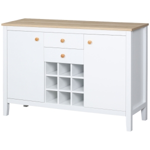 HOMCOM Aparador de Cocina Moderno con Cajones y Botellero Mueble Auxiliar para Comedor Salón 110x35x75 cm Blanco