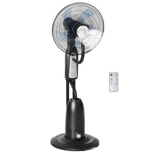 HOMCOM Standventilator mit 2,8 Liter Wasserzerstäuber, Ventilator mit Timer-Funktion Lüfter mit 3 Modi mit Nebelfunktion, Verstellbarer Neigungswinkel, Metall, Schwarz, 44,5cm x 44,5cm x 120cm