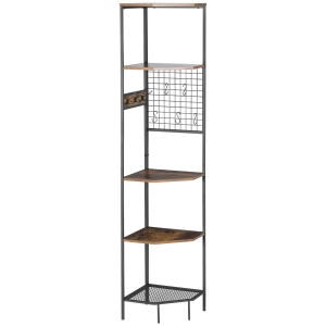 HOMCOM Standregal im Industrie-Design inkl. Gitterwand mit Haken Schwarz + Natur