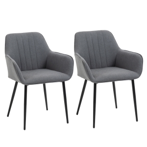 HOMCOM 2-teiliger Esszimmerstühle Essstühle Polsterstuhl mit atmungsaktivem Leinenbezug ergonomischer Küchenstuhl mit Rückenlehne Armlehne und Metallbeinen Leinen Dunkelgrau 59,5 x 56,5 x 81 cm