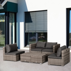 Outsunny Set Mobilier Gradina 8 piese Canapea cu Masuta de cafea din Ratan PE si structura de aluminiu, 75x75x71cm Gri