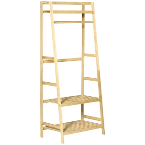 HOMCOM Bambus Gaderobenständer Kleiderständer mit 3 Regalen Wäscheständer Freistehender Kleiderständer 70 x 42 x 164 cm