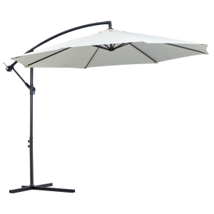 Outsunny Sombrilla de Jardín Ø300x250 cm Parasol Excéntrico Inclinable con Manivela Base Cruzada y Soporte de Acero Protección Solar para Terraza Exterior Crema