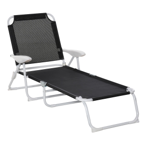 Outsunny Tumbona Reclinable y Plegable de Jardín con Respaldo Ajustable en 4 Posiciones Marco de Metal Textilene Transpirable 160x66x80 cm Negro