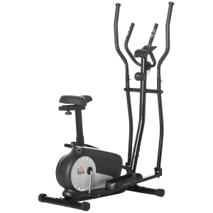 HOMCOM Vélo 2 en 1 elliptique et vélo d'appartement écran LCD multifonction hauteur & résistance réglable acier noir