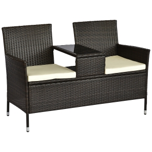 Outsunny kanapa ogrodowa z technorattanu sofa ogrodowa ze stołem 2-osobowa stal brązowy