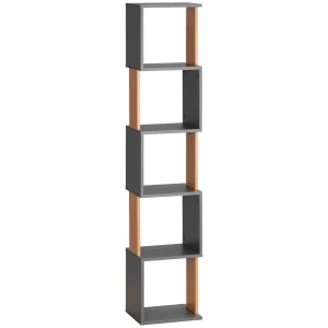HOMCOM 5-Tier Bookshelf Modern Freestanding Storage Shelving for Living Room, Study, Dark Grey